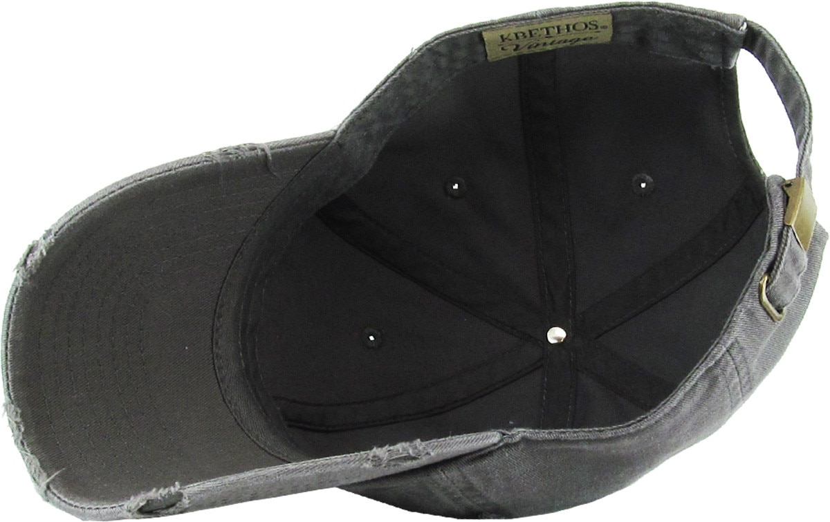 Dark Gray Distressed Vintage Baseball Cap Inside Turned Over View